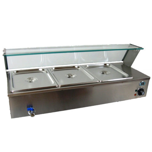 3 Divison Electric Bain Marie With Glass / Sneeze Guard (Table Top)